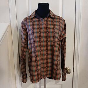 Vintage Plaid Embroidered Pumpkin Jack O Lantern Button Up Krazy Kat Shirt Sz M